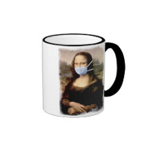 Grippe-Saison Mona Lisa mit Maske Kaffeetassen