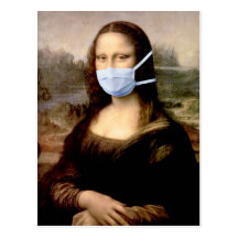 Grippe-Saison Mona Lisa mit Maske Postkarte