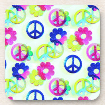 Groovy Hippie-Friedenszeichen-Blumen-Power-Aqua Untersetzer