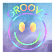 Groovy Retro Smiley-lila Pastelle poster