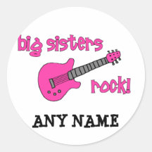 Große Schwester-Felsen! mit rosa Gitarre Runde Sticker