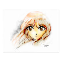 Großes kawaii Augen der Manga Anime-Mädchenskizze  Postkarte