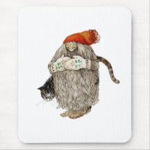Großmutter-Weihnachten Tomten mit grauer Katze Mousepads