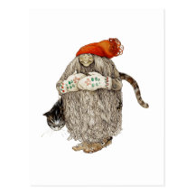 Großmutter-Weihnachten Tomten mit grauer Katze Postkarte