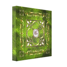 Grün-beflecktes Glas-Monogramm-Lilien-Leinwand Gespannte Galeriedrucke