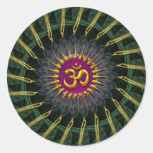 Grün+GoldFraktal-Strudel-goldener (Om) Symbol-Stoc Sticker