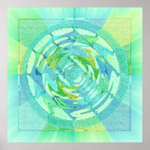Grüne Digital-Mandala Plakatdrucke