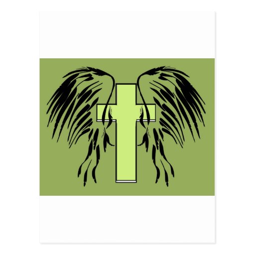 Grüne Engelsflügel mit Kreuz Postkarten