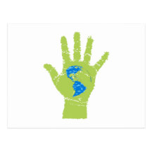 grüne Hand Erdball green hand globe Postkarte