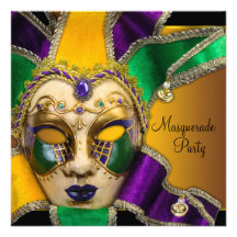 Grüne lila Goldmaskerade-Party Einladungen