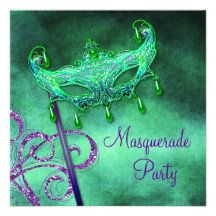 Grüne lila Maskerade-Party Einladungen