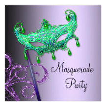 Grüne lila Maskerade-Party Einladungen