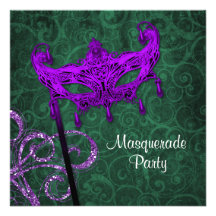 Grüne lila Maskerade-Party Einladungen