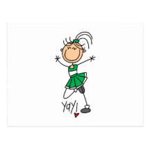 Grüne Strichmännchen-Cheerleader-T-Shirts und Gesc Postkarte