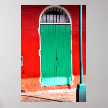 Grüne Tür und rote Wand, New Orleans Posterdruck