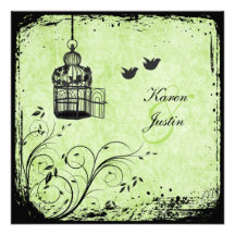 Grüne und schwarze Birdcage-und Lovebirds-Einladun