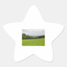 Grüne Wiese. Landschaftslandschaft. Gewohnheit Aufkleber