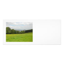 Grüne Wiese. Landschaftslandschaft. Gewohnheit Einladungskarten