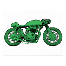 Grüner Caféracer-Vintages Motorrad Postkarte