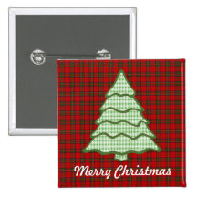 Grüner karierter Weihnachtsbaum Anstecknadelbuttons