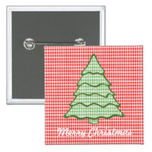 Grüner karierter Weihnachtsbaum V6 Anstecknadelbuttons