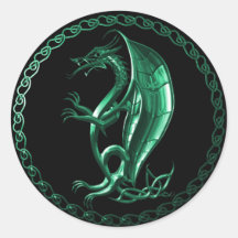Grüner keltischer Drache Runder Aufkleber