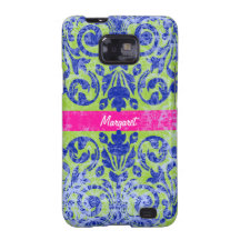 Grüner und blauer Grunge-Vintager Damast personali Samsung Galaxy SII Hüllen