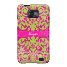 Grüner und rosa Grunge-Vintager Damast personalisi Samsung Galaxy SII Case