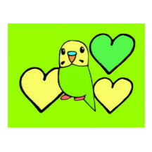Grünes Budgie mit Herzen Postkarten