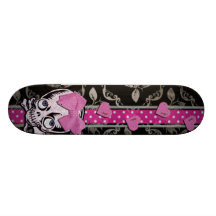 Gruseliger Mädchen-Schädel mit rosa Bogen auf schw Individuelle Decks