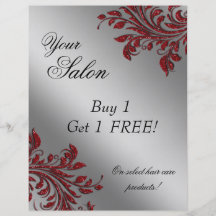 Haar-Salon-Flyer-Verkaufzebra-Schein-Rot-Silber