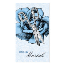 Haar-Stylist-Salon-Rosen-blaue Damast-Geschäfts-Ka Visitenkartenvorlagen