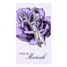 Haar-Stylist-Salon-Rosen-lila Damast-Geschäft Visitenkartenvorlagen