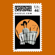 Halloween-Friedhofs-Katze briefmarken