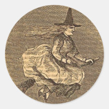 Halloween-Hexe auf einem Besen Runder Aufkleber