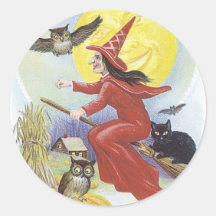 Halloween-Hexe-Fliegen auf Broomstick Runder Sticker