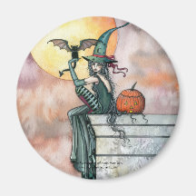 Halloween-Hexe-Katzen-Magnet durch Molly Harrison Kühlschrankmagnet
