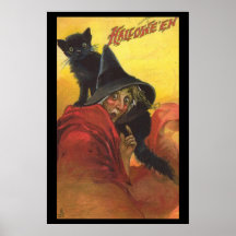 Halloween-Hexe und schwarze Katzen-Plakat