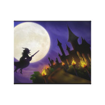 Halloween-Hexe-Vollmond Gespannte Galerie Drucke