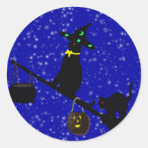 "Halloween-Katze auf einem Besen " * Stickers