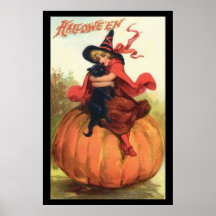 Halloween-Kürbis-Hexe im Rot auf einen Kürbis Plakat