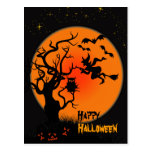 Halloweenhexe-und -eulen-Halloween-Postkarte