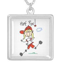 Halskette des Strichmännchen-Mädchen-Baseball-drei