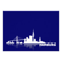 Hamburg City Skyline Karte /Klappkarte/Einladung