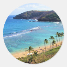 Hanauma Bucht, Ansicht Honolulus, Oahu, Hawaii Runde Sticker