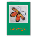 Hand gestickter orange Schmetterling Grußkarte