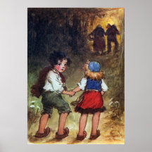 Hansel und Gretel gehen in das Holz voran Poster