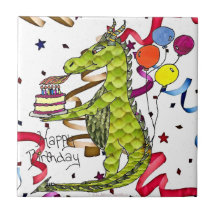 Happy Birthday Dragon Lighting Candles Cake Tile