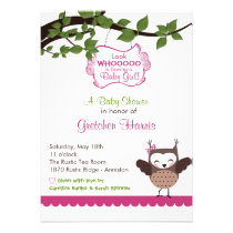 Happy Hoot Owl Girl Baby Shower Invitations einladungen
