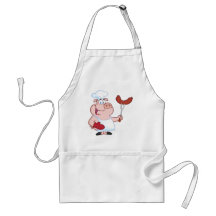 Happy Pig Chef  With Sausage Fork Aprons